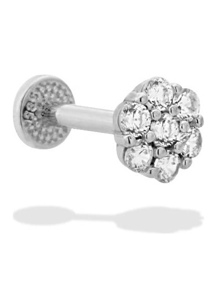 14 Ayar Altın Taşlı Çiçek Motifli Minimal Tragus Piercing