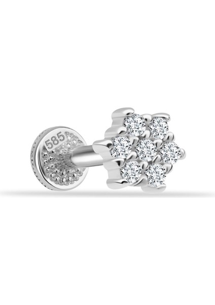 14 Ayar Altın Taşlı Çiçek Motifli Minimal Tragus Piercing