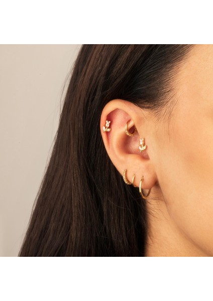 14 Ayar Altın Taşlı Çiçek Tragus Piercing