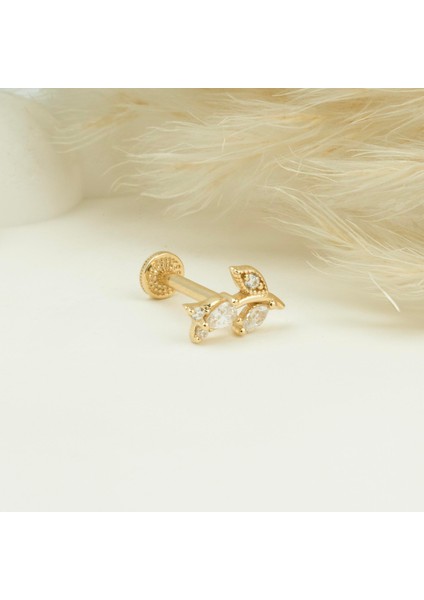 14 Ayar Altın Taşlı Çiçek Tragus Piercing