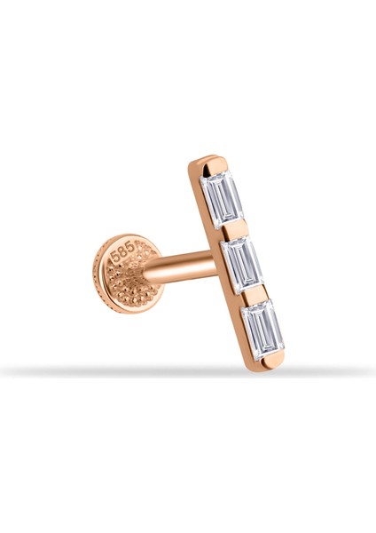 14 Ayar Altın 3 Baget Taşlı Minimal Tragus Piercing