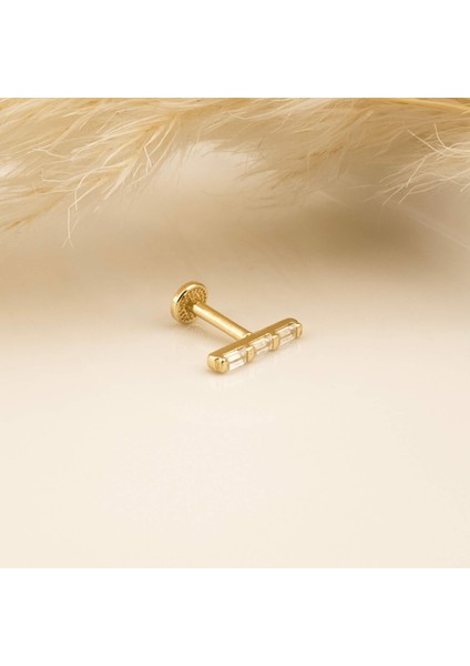14 Ayar Altın 3 Baget Taşlı Minimal Tragus Piercing modelleri