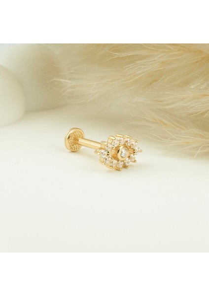 14 Ayar Altın Taşlı Göz Tragus Piercing