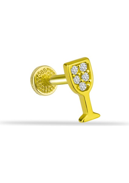 14 Ayar Altın Taşlı Kadeh Minimal Tragus Piercing