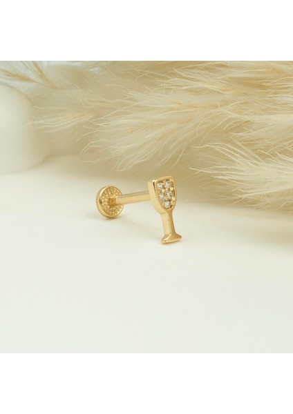 14 Ayar Altın Taşlı Kadeh Minimal Tragus Piercing