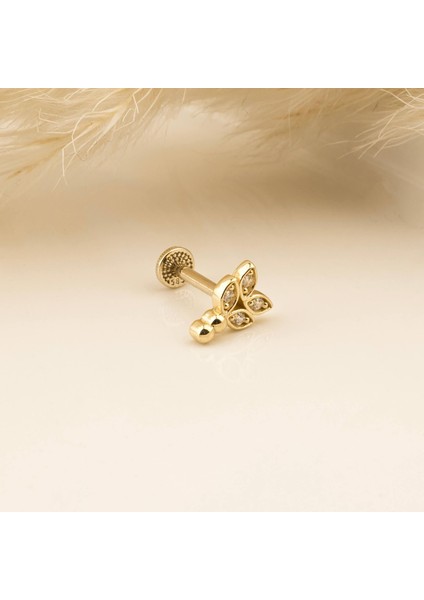 14 Ayar Altın Taşlı Minimal Tragus Piercing modelleri