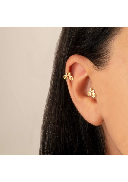 14 Ayar Altın Bisiklet Motifli Minimal Tragus Piercing