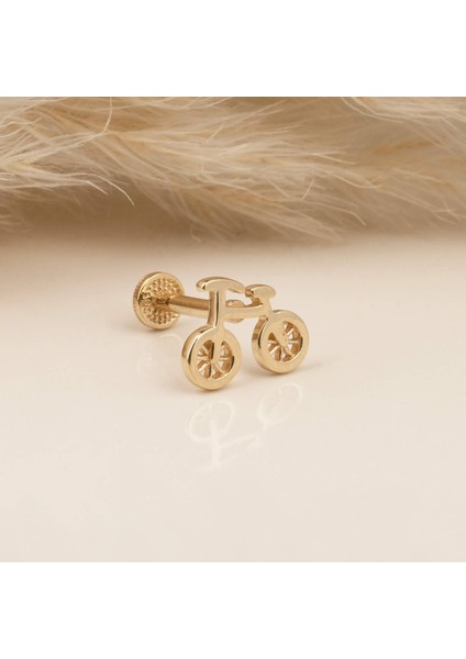 14 Ayar Altın Bisiklet Motifli Minimal Tragus Piercing
