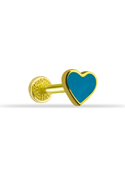 14 Ayar Altın Mavi Mineli Kalp Tragus Piercing
