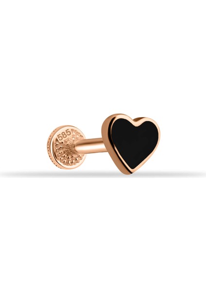 14 Ayar Altın Siyah Mineli Kalp Tragus Piercing