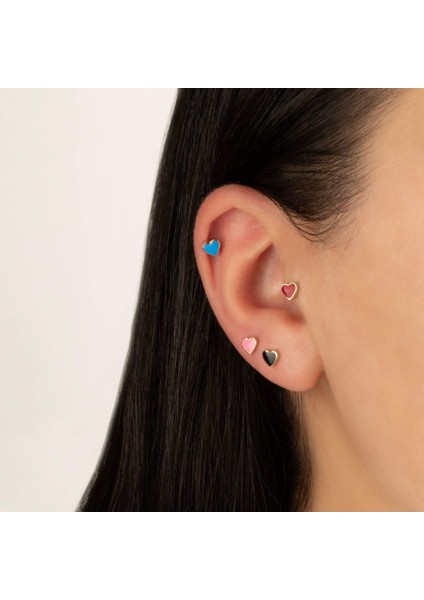 14 Ayar Altın Siyah Mineli Kalp Tragus Piercing