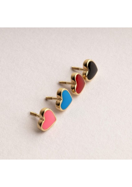 14 Ayar Altın Siyah Mineli Kalp Tragus Piercing