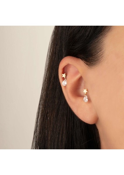 14 Ayar Altın Damla Taş Sallantılı Minimal Tragus Piercing fiyatları