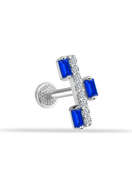 14 Ayar Altın Lacivert Baget Taşlı Minimal Tragus Piercing