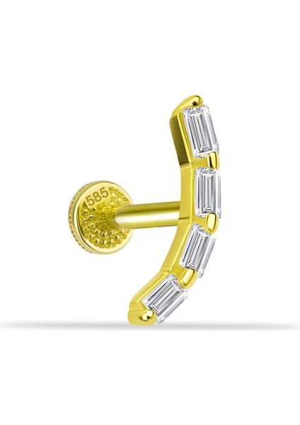 14 Ayar Altın 4 Baget Taşlı Minimal Tragus Piercing
