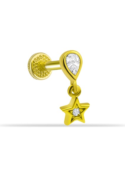 14 Ayar Altın Damla Taş Sallantılı Minimal Tragus Piercing
