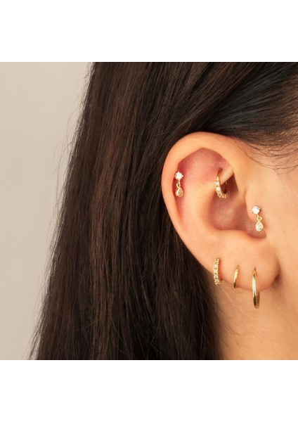 14 Ayar Altın Damla Taş Sallantılı Minimal Tragus Piercing
