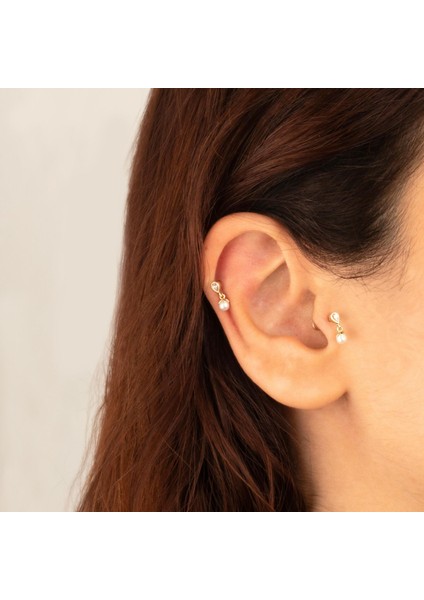 14 Ayar Altın Damla Taşlı Inci Sallantılı Minimal Tragus Piercing fiyatları