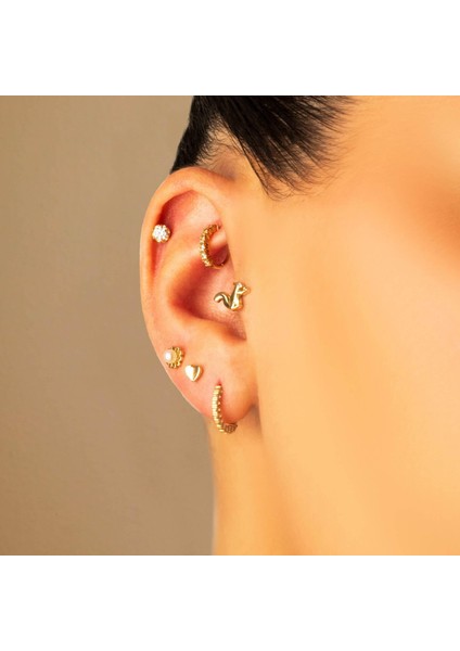 14 Ayar Altın Taşlı Sincap Tragus Piercing
