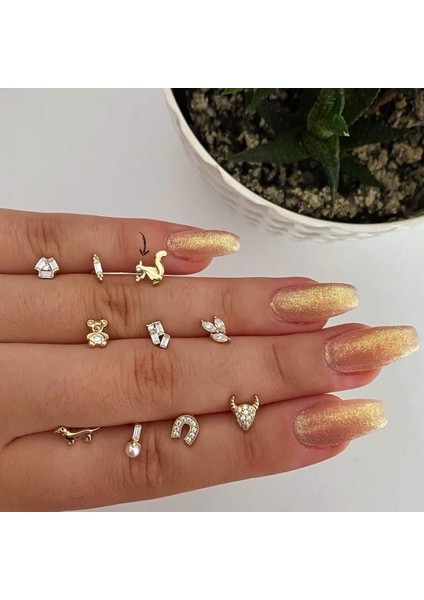 14 Ayar Altın Taşlı Sincap Tragus Piercing