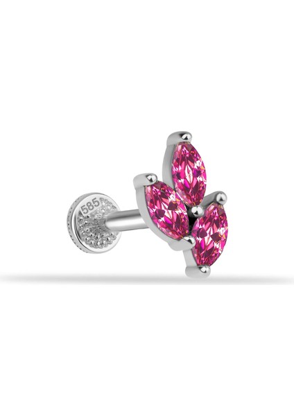 14 Ayar Altın Pembe Markis Taşlı Minimal Tragus Piercing