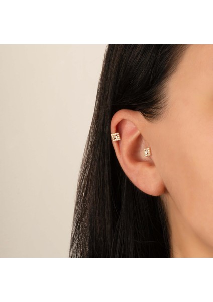 14 Ayar Altın Baget Taşlı Kare Minimal Tragus Piercing fiyatları