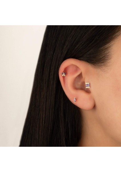 14 Ayar Altın Mor Baget Taşlı Minimal Tragus Piercing
