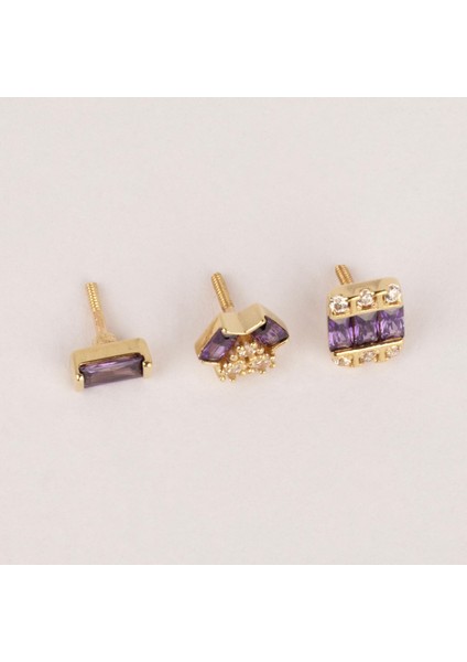 14 Ayar Altın Mor Baget Taşlı Minimal Tragus Piercing