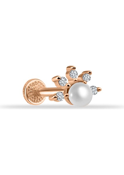 14 Ayar Altın Incili Yarım Çiçek Minimal Tragus Piercing
