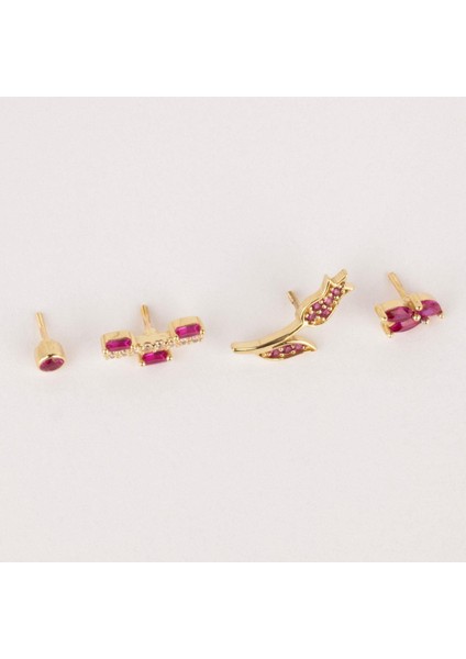 14 Ayar Altın Pembe Taşlı Çiçek Minimal Tragus Piercing