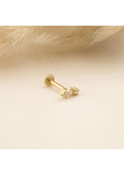 14 Ayar Altın Taşlı Minimal Tragus Piercing modelleri