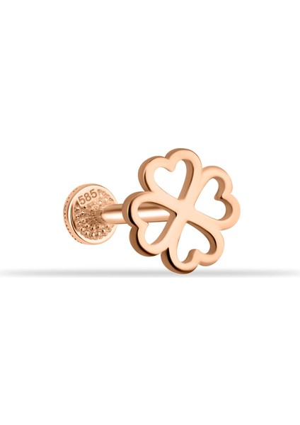 14 Ayar Altın Yonca Motifli Minimal Tragus Piercing