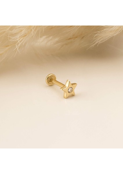 14 Ayar Altın Taşlı Yıldız Motifli Minimal Tragus Piercing modelleri