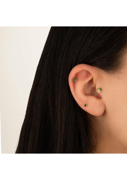 14 Ayar Altın Yeşil Markis Taşlı Minimal Tragus Piercing
