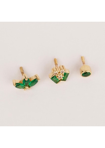 14 Ayar Altın Yeşil Markis Taşlı Minimal Tragus Piercing
