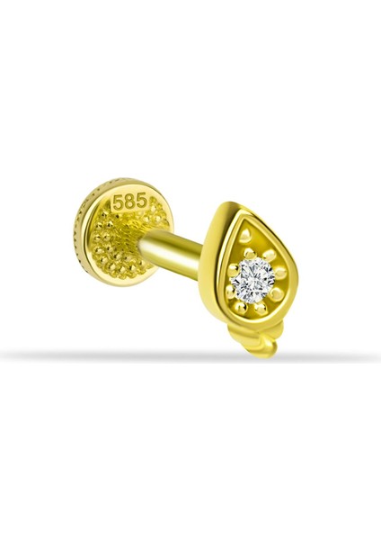 14 Ayar Altın Taşlı Minimal Tragus Piercing