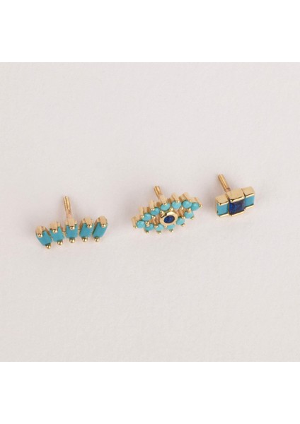 14 Ayar Altın 5 Firuze Rengi Baget Taşlı Minimal Tragus Piercing