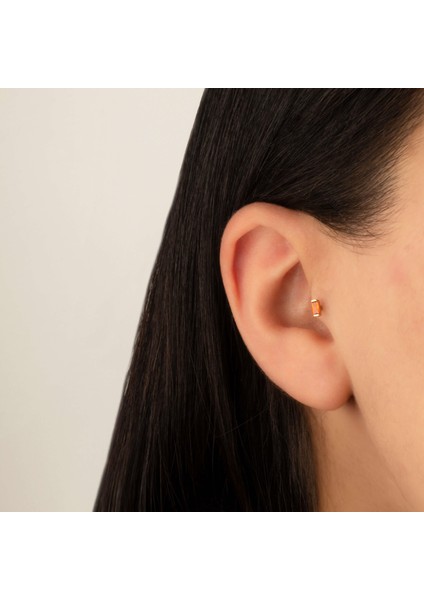 14 Ayar Altın Turuncu Baget Taşlı Minimal Tragus Piercing