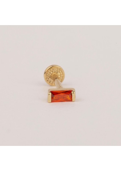 14 Ayar Altın Turuncu Baget Taşlı Minimal Tragus Piercing