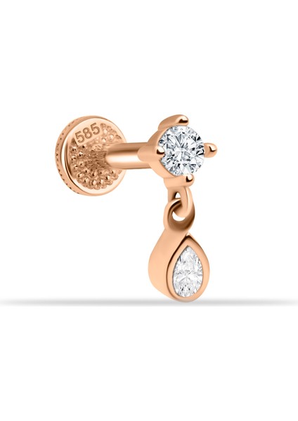 14 Ayar Altın Damla Taş Sallantılı Minimal Tragus Piercing