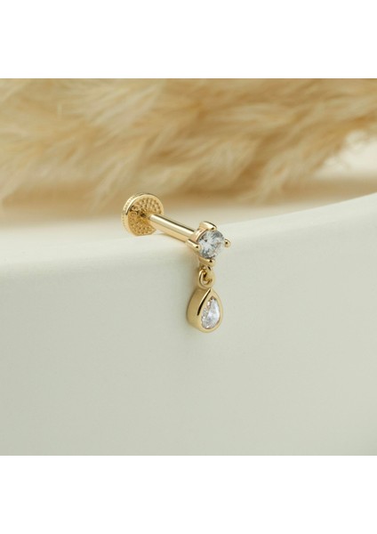 14 Ayar Altın Damla Taş Sallantılı Minimal Tragus Piercing
