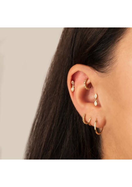 14 Ayar Altın Damla Taş Sallantılı Minimal Tragus Piercing