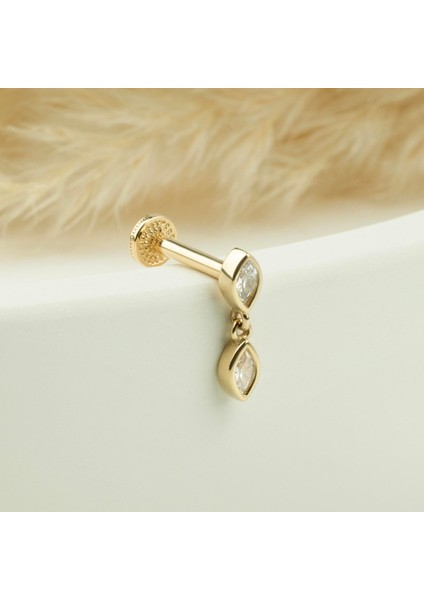 14 Ayar Altın Damla Taş Sallantılı Minimal Tragus Piercing