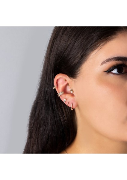 14 Ayar Altın Baget Taşlı Minimal Tragus Piercing