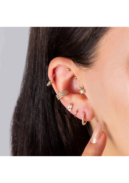 14 Ayar Altın Baget Taşlı Minimal Tragus Piercing