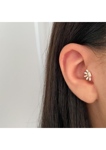 14 Ayar Altın Taşlı Motifli Minimal Tragus Piercing