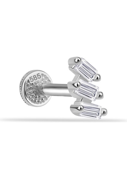 14 Ayar Altın 3 Baget Taşlı Minimal Tragus Piercing
