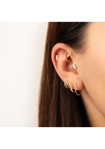 14 Ayar Altın 3 Baget Taşlı Minimal Tragus Piercing