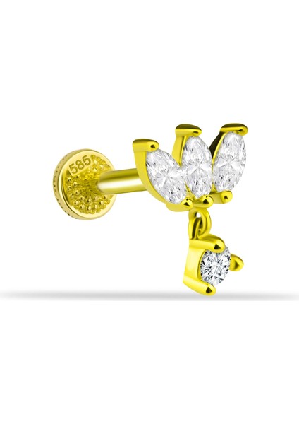14 Ayar Altın Markis Taşlı Sallantılı Minimal Tragus Piercing