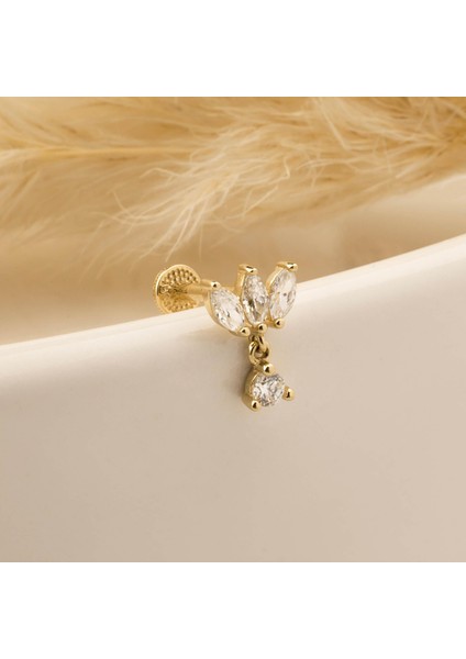 14 Ayar Altın Markis Taşlı Sallantılı Minimal Tragus Piercing indirimleri